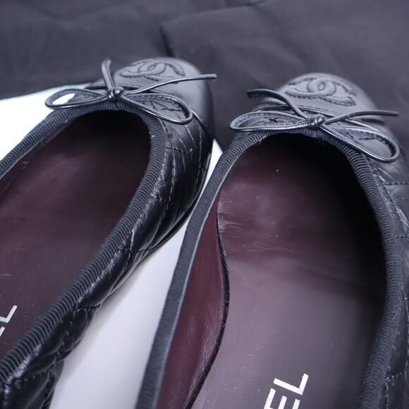 CHANEL Cambon Leather CC Quilted Ballet Flats Black Almond Toe Women's 35/US 5 - Picture 6 of 10